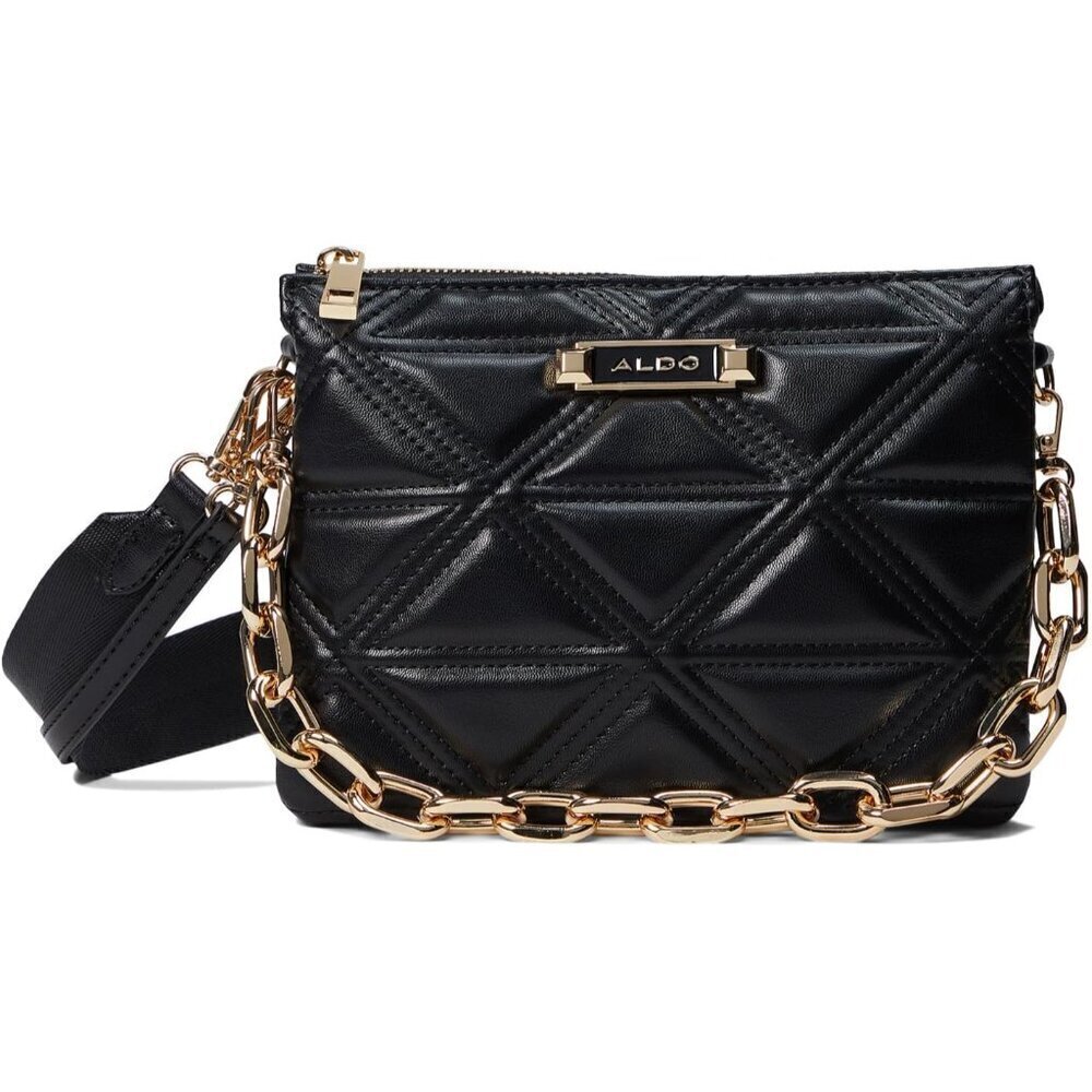 Women's Black Synthetic Crossbody Bag Compact 3-Compartment Shoulder Purse